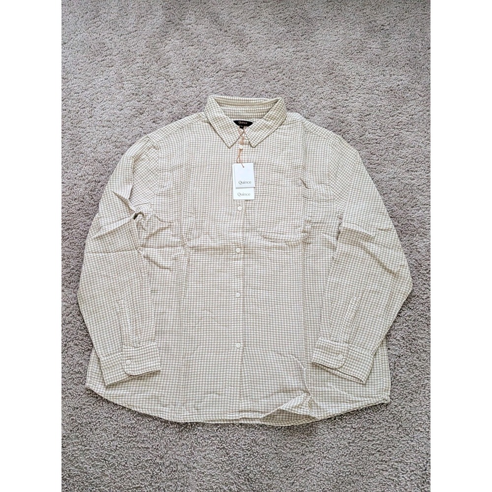 Quince 100% Organic Cotton Gauze Long Sleeve Shirt Women's XL Khaki Gingham NWT